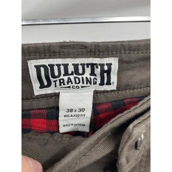 Duluth Trading Co Mens Fire Hose Flannel Lined Pants 38x30 Relaxed Fit Brown NWT